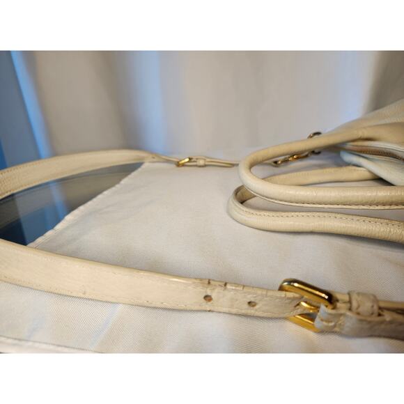 Prada Vitello Daino Tote White Cream Leather with Crossbody Strap Work Bag - Picture 15 of 16